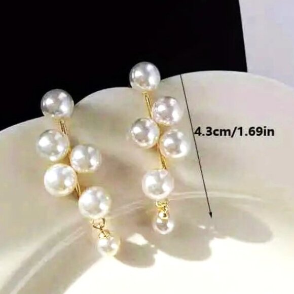 Pearl Earrings Drop Dangle Tassel Simple Elegant Rhinestones Trendy Stylish Glam - Picture 3 of 4